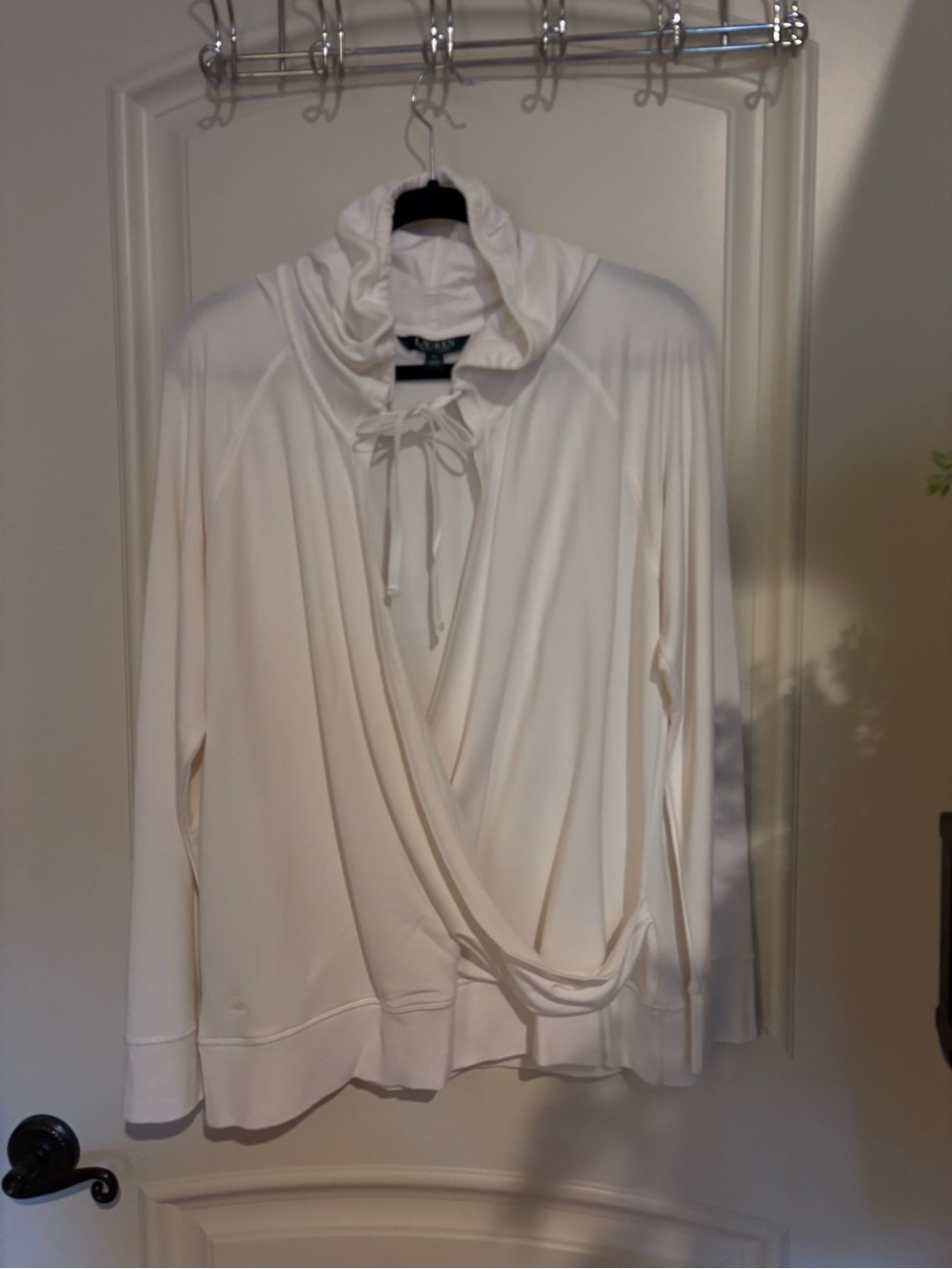 Lauren White Draped Tie-Neck Women's Sweater